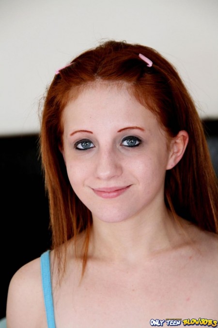 Cute faced redhead teen Samantha Sixx with pink slit gets deepthroated from your point of view